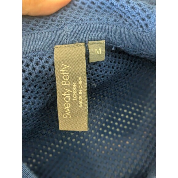 Sweaty Betty Mesh Knit Hoodie Womens M Blue Quartz Drawstring Hem Exercise Cover - Picture 4 of 7